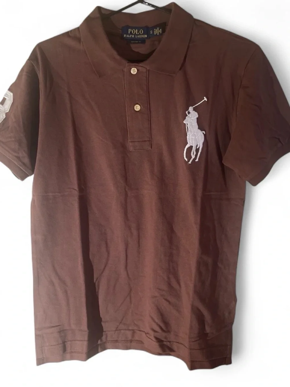 Polo by Ralph Lauren Men's Brown Polo with White Pony Logo